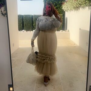 Elegant Sheer Tulle Skirt in Tan